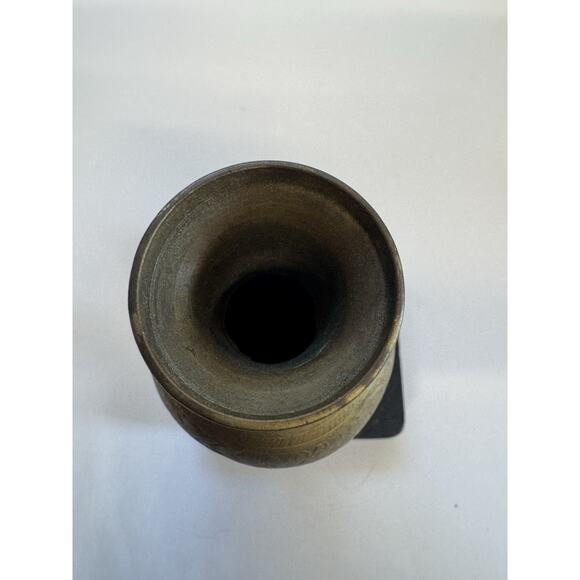 Solid Brass Engraved Pedestal Vase Made in India Stamped on Bottom 6" Tall - Picture 4 of 7